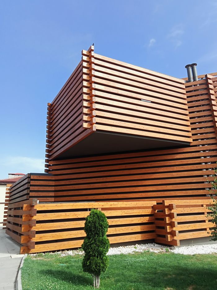 Exterior view of a modern wooden building in Eskişehir, Türkiye showcasing innovative design.